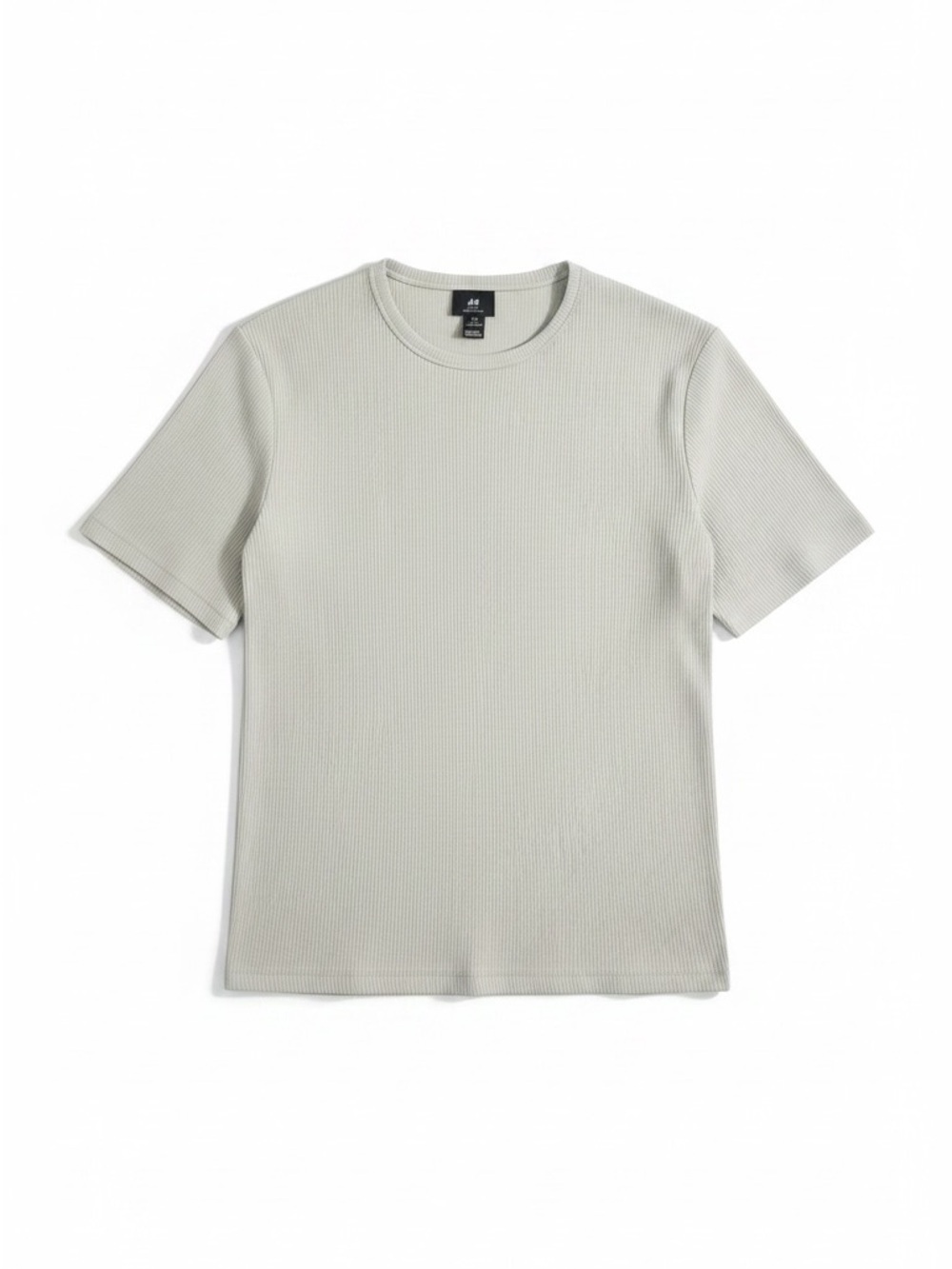 H&M Slim Fit Ribbed T-Shirt Light Grey Melange M